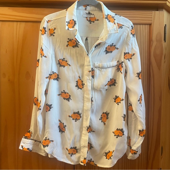 GANNI Floral Print Shirt Long Sleeve Button Front Blouse - Size Small - Picture 1 of 9